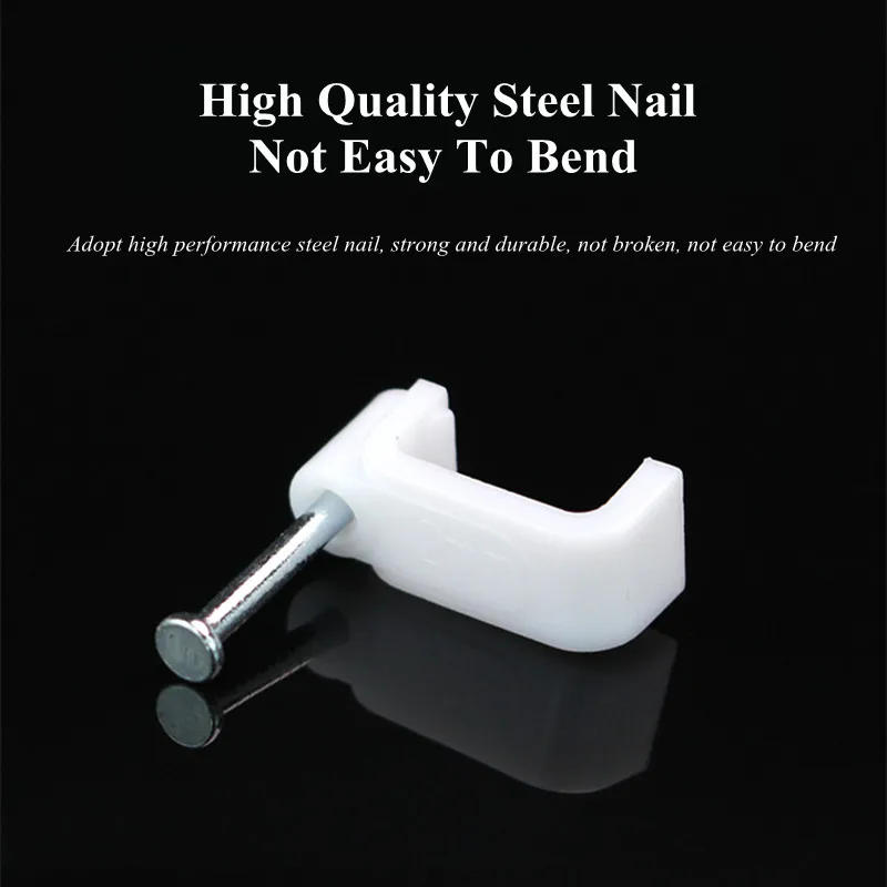 Description Picture 6 of item100Pcs Multipurpose Wall Home Supplies Fixing Cable Clip Mount Square Clamp Office Trough Sub Line Wire Card With Nail