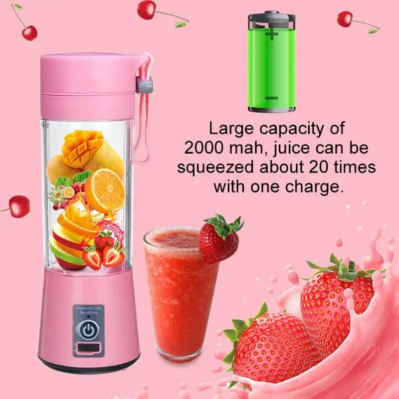 Description Picture 4 of item380ml 6/4 Blades Portable Electric  Fruit Juicer Home USB Rechargeable Smoothie Maker Blenders Machine Sports Bottle Juicing Cup
