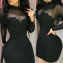 Sexy Women Bandage Bodycon Dresses Elegant Party Cocktail Club Short Mini Dress Fashion Chiffon Transparent Ladies Clothes