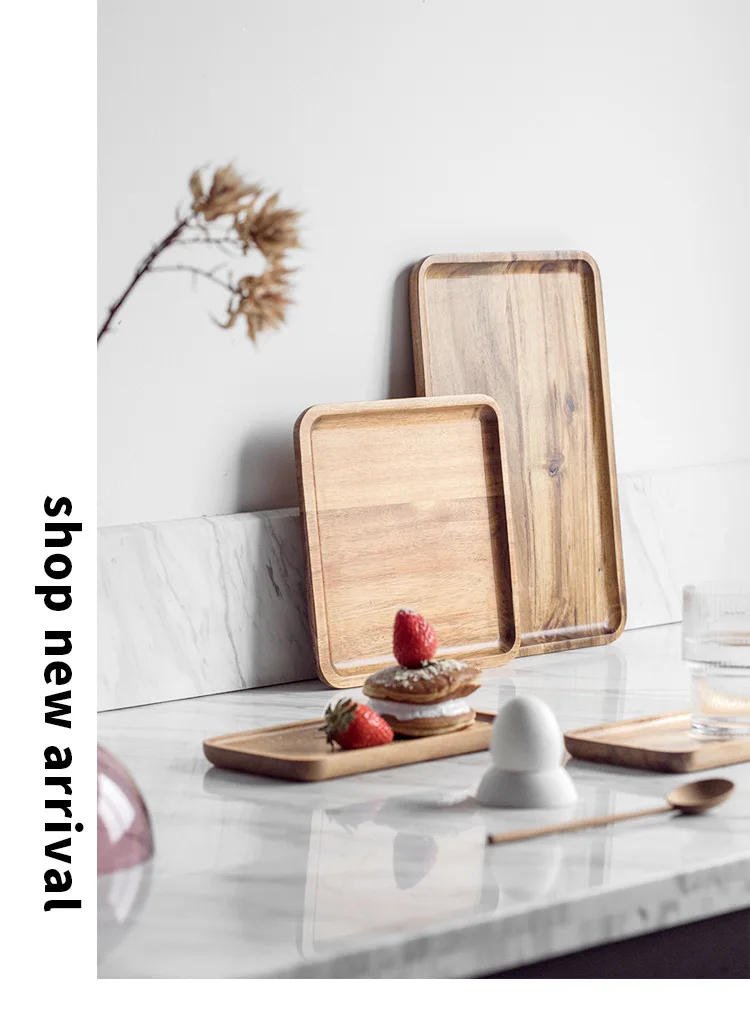 Description Picture 5 of itemAcacia Square Plate Breakfast Bread Plate Saucer Tea Tray Dessert Dinner Plate Tableware Whole Wood Fruit Dishes WF