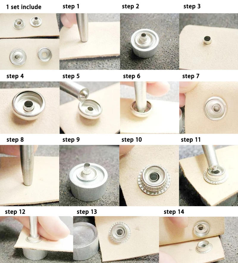 Description Picture 4 of item50 sets 10/12.5/15mm #633 655 831 201 Metal Sewing Press Fastener Snap Button Popper Leather Bag Clothes Jacket Coat Repair Tool