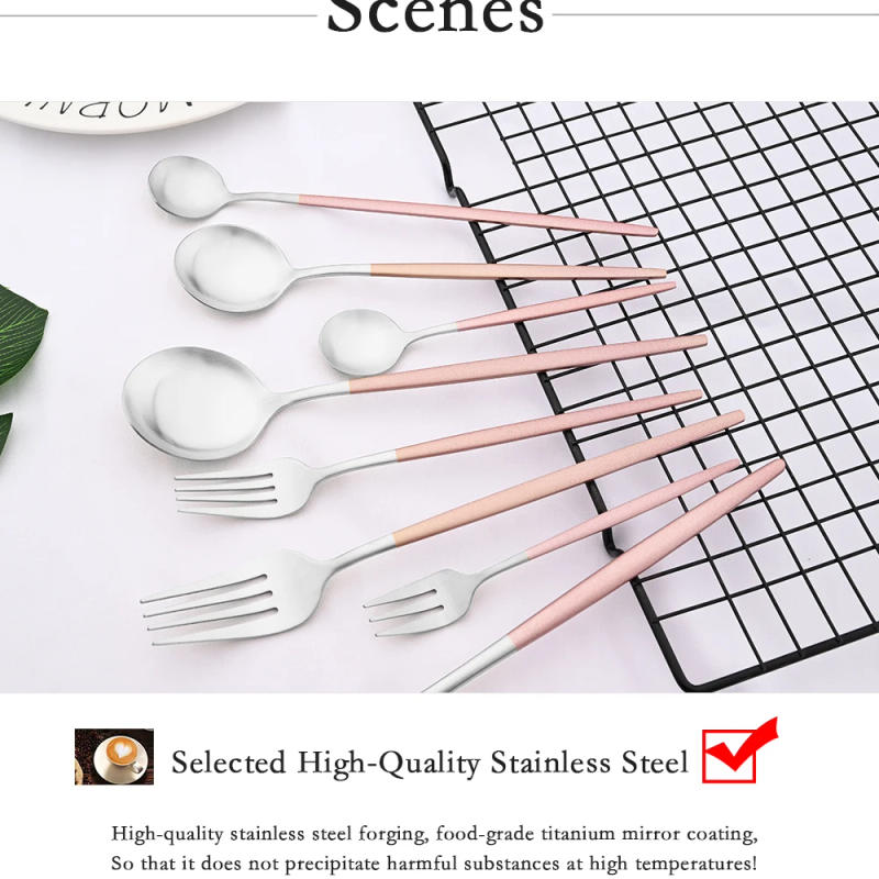 Description Picture 6 of itemDinnerware Pink Silver Silverware Cutlery Set Stainless Steel Luxury Flatware Home Fork Spoon Knife Kitchen Dinner Set Drop ship