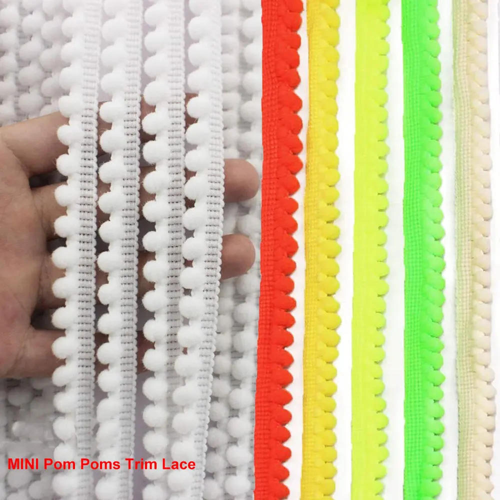 Description Picture 3 of item5/10Yards MINI Pom Poms Trim Lace Ribbon Color Pom Pom Ball Fringe Trim Tassel Sewing Trim for Home Curtain Clothes Pillow Decor