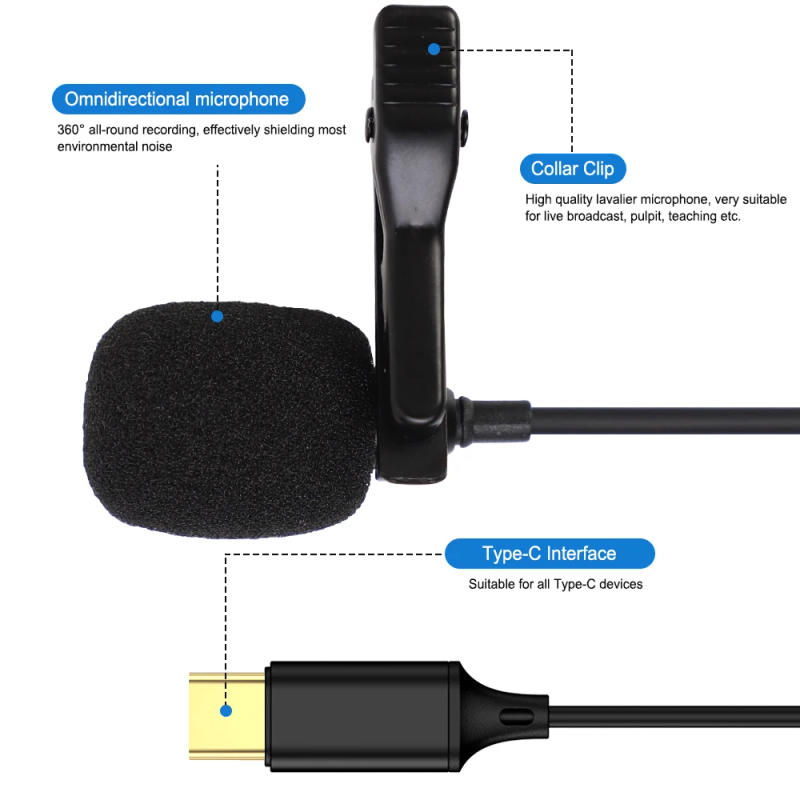 Description Picture 3 of item1.5M Mini Pro Audio Microphone Metal Video Mic USB C Type-C For Samsung Huawei Xiaomi Cell Phone Wired Microphones Cardioid Mic