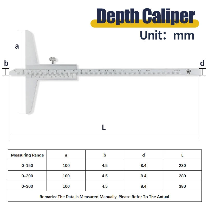 Description Picture 3 of itemDepth Gauge Vernier Caliper Metal Calipers Woodworking Tools Caliber Measuring Tool Steel Gauges Depth Measurement 150 200 300mm