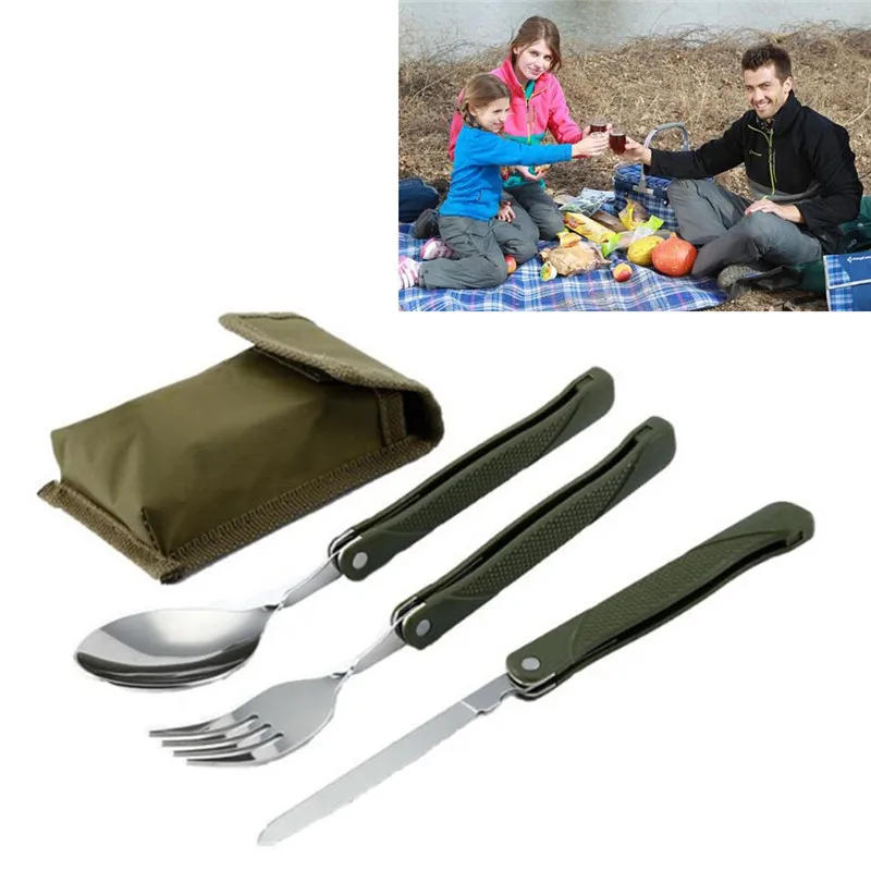 Description Picture 2 of itemLong cookware backpack Spork fork stainless steel fold knife utensil spoon set combo Picnic camp cutlery tableware flatware