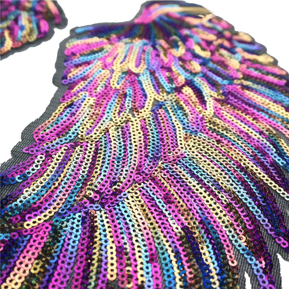 Description Picture 5 of itemNew Colorful Rainbow Feather Wing Sequin Embroidered Patches Sew Iron on  Badges for Clothes Diy Appliques Craft Decor Stickers
