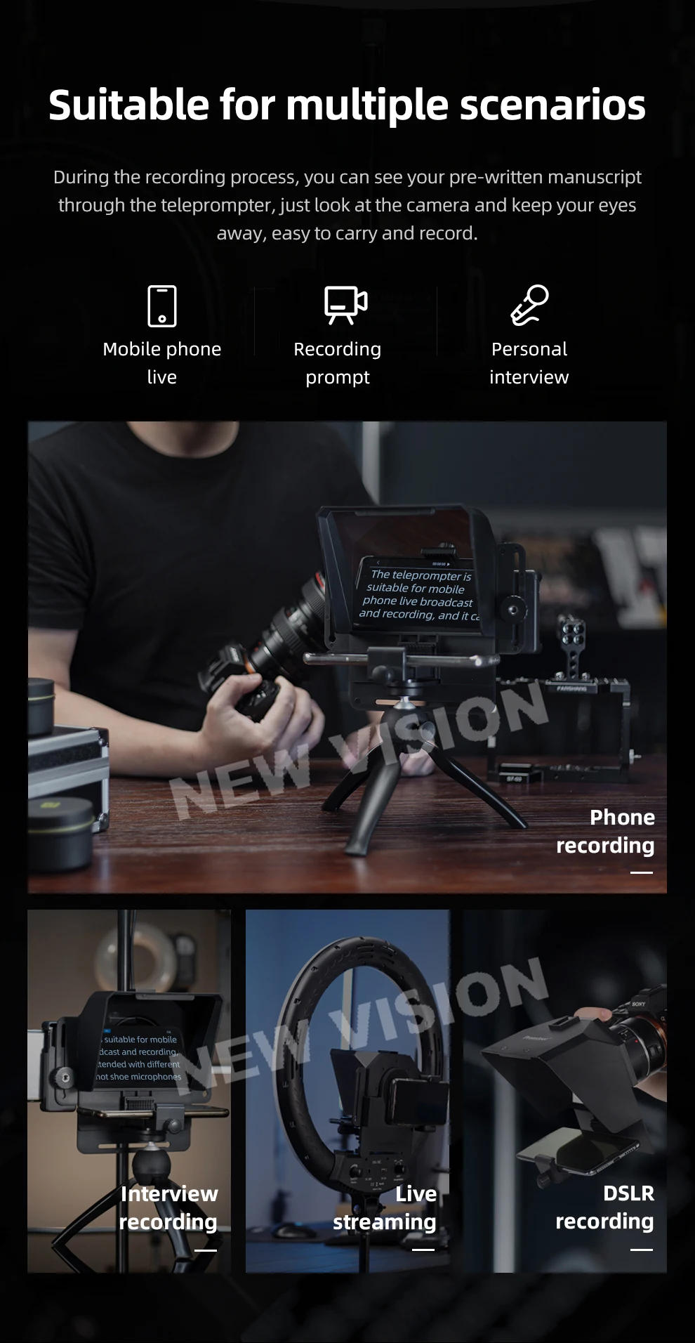 Description Picture 4 of itemPhone and DSLR Recording Mini Teleprompter Portable Inscriber Mobile Teleprompter Artifact Video With Remote Control for Live