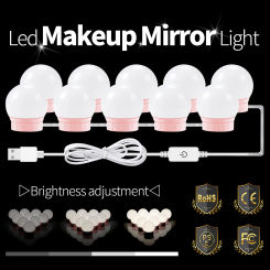 LED Vanity Lamp Bulb LED Backlit Mirror Lamp USB Makeup Mirror Light 12V Touch Dimming Dressing Table espelho Lighting Wall Lamp