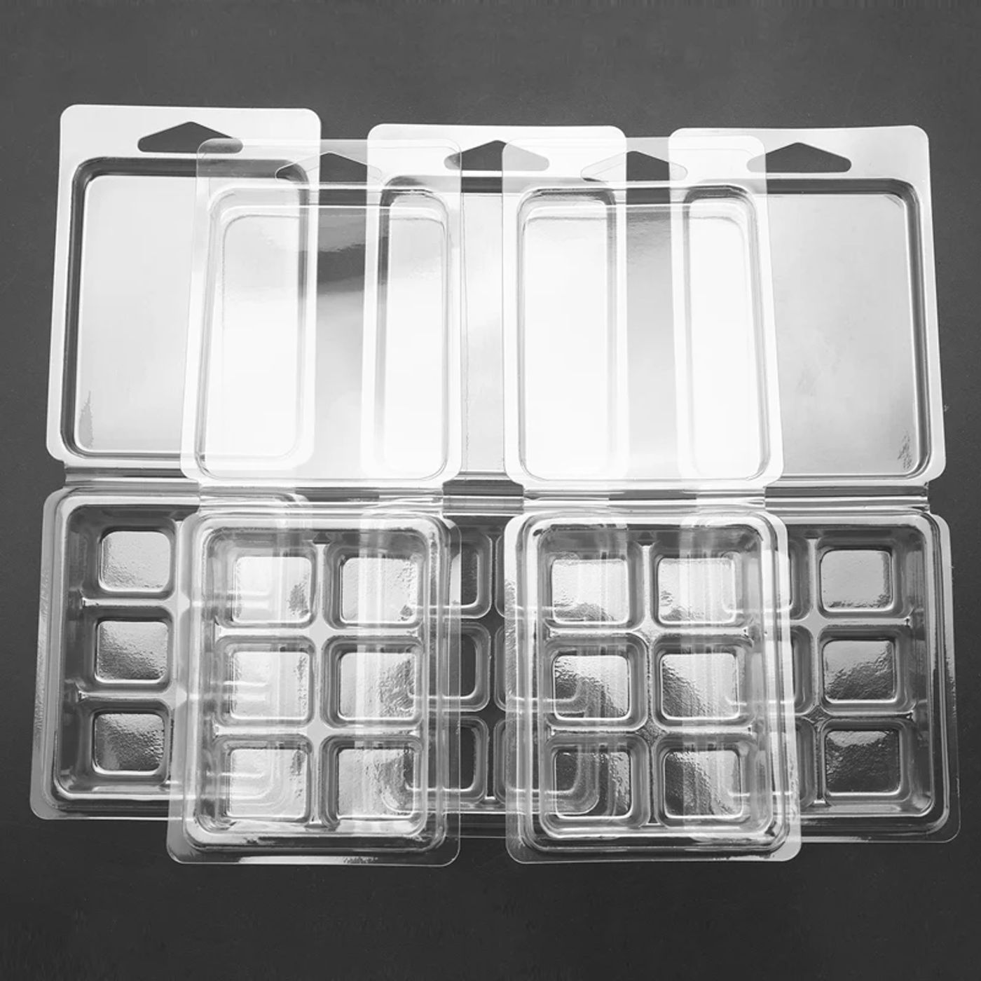 Description Picture 6 of item100 Packs Wax Melt Clamshells Molds Square, 6 Cavity Clear Plastic Cube Tray for Candle-Making & Soap