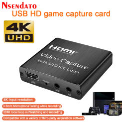 4K USB2.0 Video Capture Card USB 2.0 HDMI Video Grabber Record Box with Mic loop R/L for PS4 Game DVD Recording Live Streaming