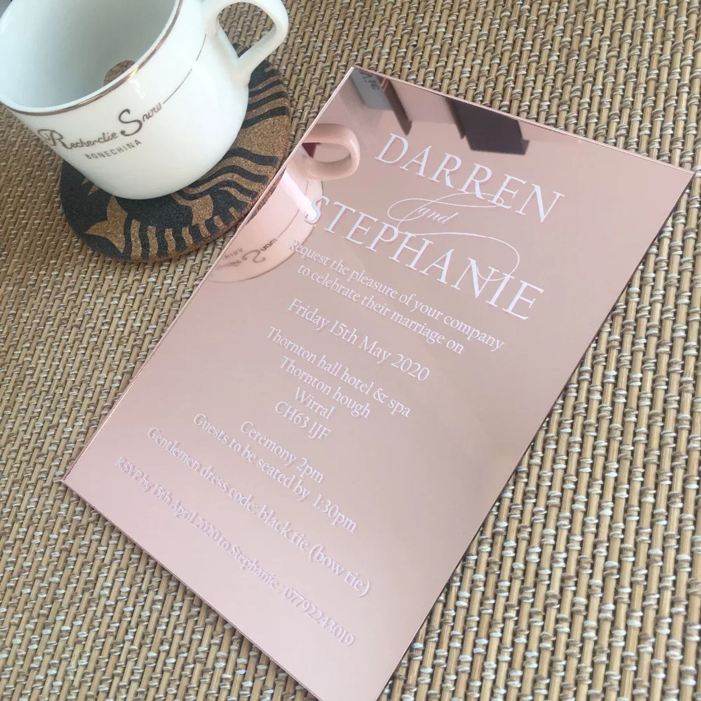 Description Picture 5 of item10PCS Hot Sell Elegant Rose Gold Mirror Acrylic Wedding Invitation Card with Colorful Printing