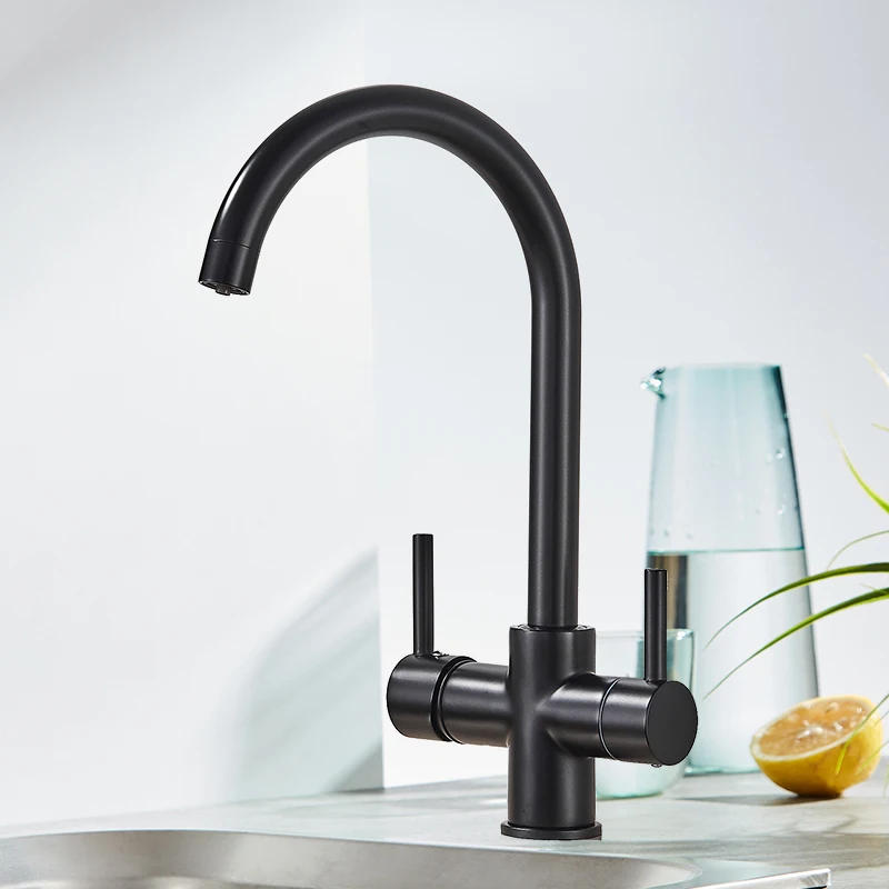 Description Picture 2 of itemSHBSHAIMY Black Filter Kitchen Faucet Drinking Pure Water Kitchen Tap Deck Mounted Dual Handles 3-Ways Hot and Cold Water Mixer