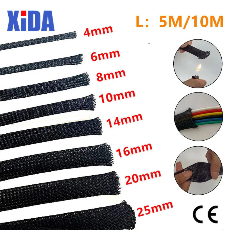 Description Picture 2 of item5/10M Black Insulated Braid Sleeving 2/4/6/8/10/12/15/20/25mm Tight PET Wire Cable Protection Expandable Cable Sleeve Wire Gland
