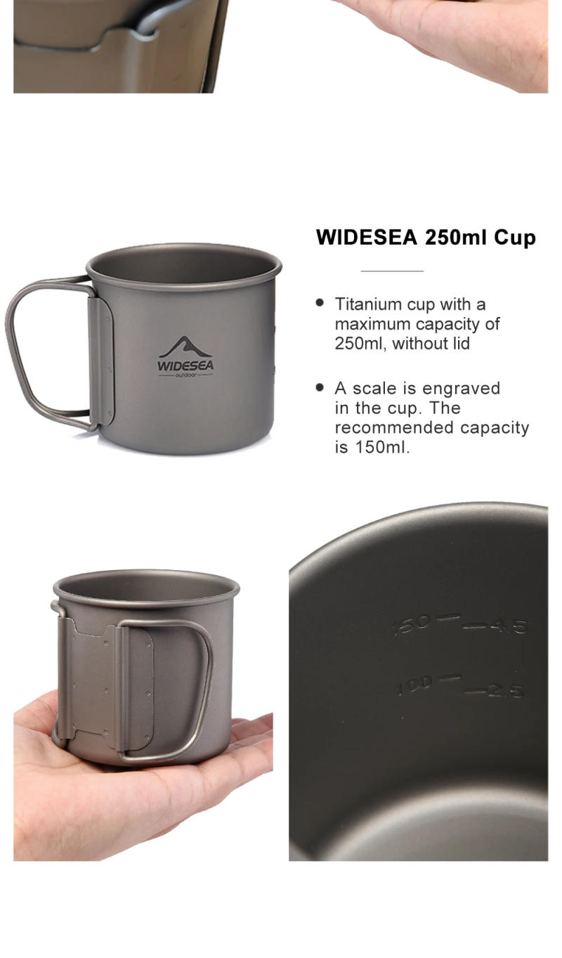 Description Picture 6 of itemWidesea  Titanium Mug Camping Cup Tourist Tableware Picnic Utensils Outdoor Kitchen Equipment Travel Cooking set Cookware Hiking