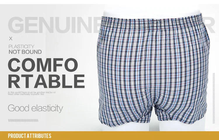 Description Picture 2 of item3 Pack Men's Cotton Shorts Knit Trunks Plaid Woven Mid Waist Underwear Plus Size Pants Coton Boxershorts Men