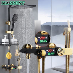 Hot Cold Digital Bathroom Shower System Faucets MARRENT Solid Brass Bathtub Mixer Faucets Tap Thermostatic Bath Shower Set