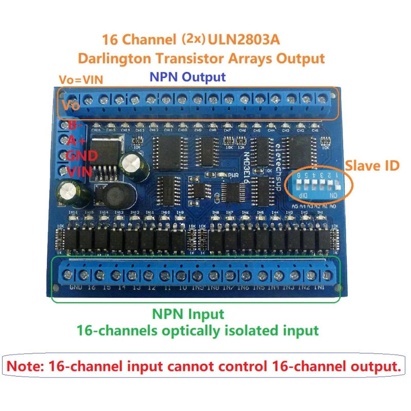 Description Picture 2 of itemDC 12V 24V 16 Input 16 Output RS485 Remote Control Switch PLC IO expansion Board 03 06 16 Modbus RTU Module