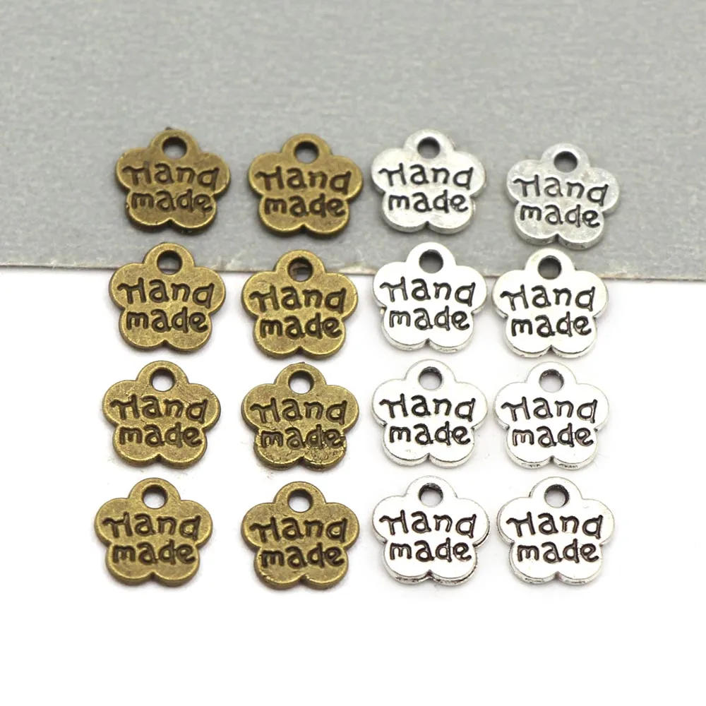 Description Picture 5 of item50pcs Flower Metal Label Silver Bronze Handmade Tags Hand Made Pendants Sewing Labels for Clothes Bags Garment Accessories 8x8MM