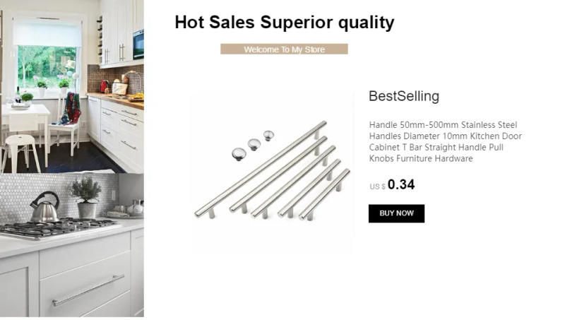 Description Picture 6 of itemHandle 50mm-500mm Stainless Steel Handles Diameter 10mm Kitchen Door Cabinet T Bar Straight Handle Pull Knobs Furniture Hardware