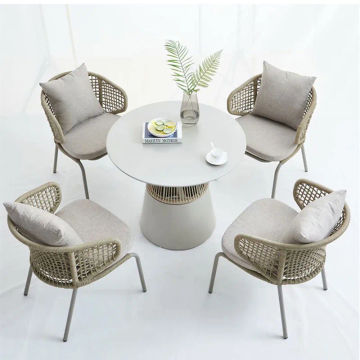 Rattan furniture garden rope woven aluminum dining set outdoor Leisurechairs and table waterproof for terrace Patio coffee shop