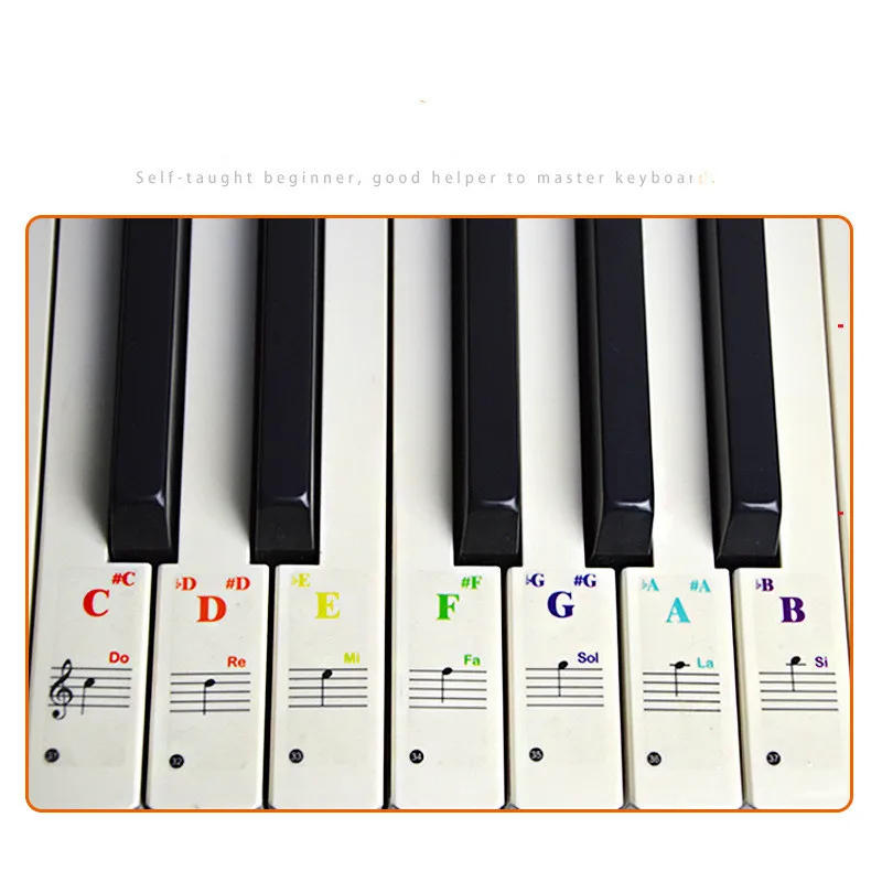 Description Picture 4 of itemColourful Transparent piano keyboards sticker Removable Piano Stickers 49/61/76/88 Key Stave Note Sticker Symbol for beginners