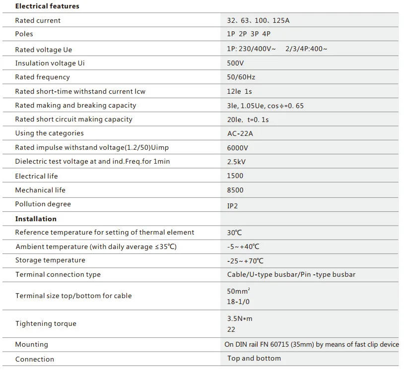 Description Picture 3 of itemGEYA GYH8 Din Rail Isolator Circuit Breaker 230V/400V Main Switch 63A 100A 125A Isolating switch