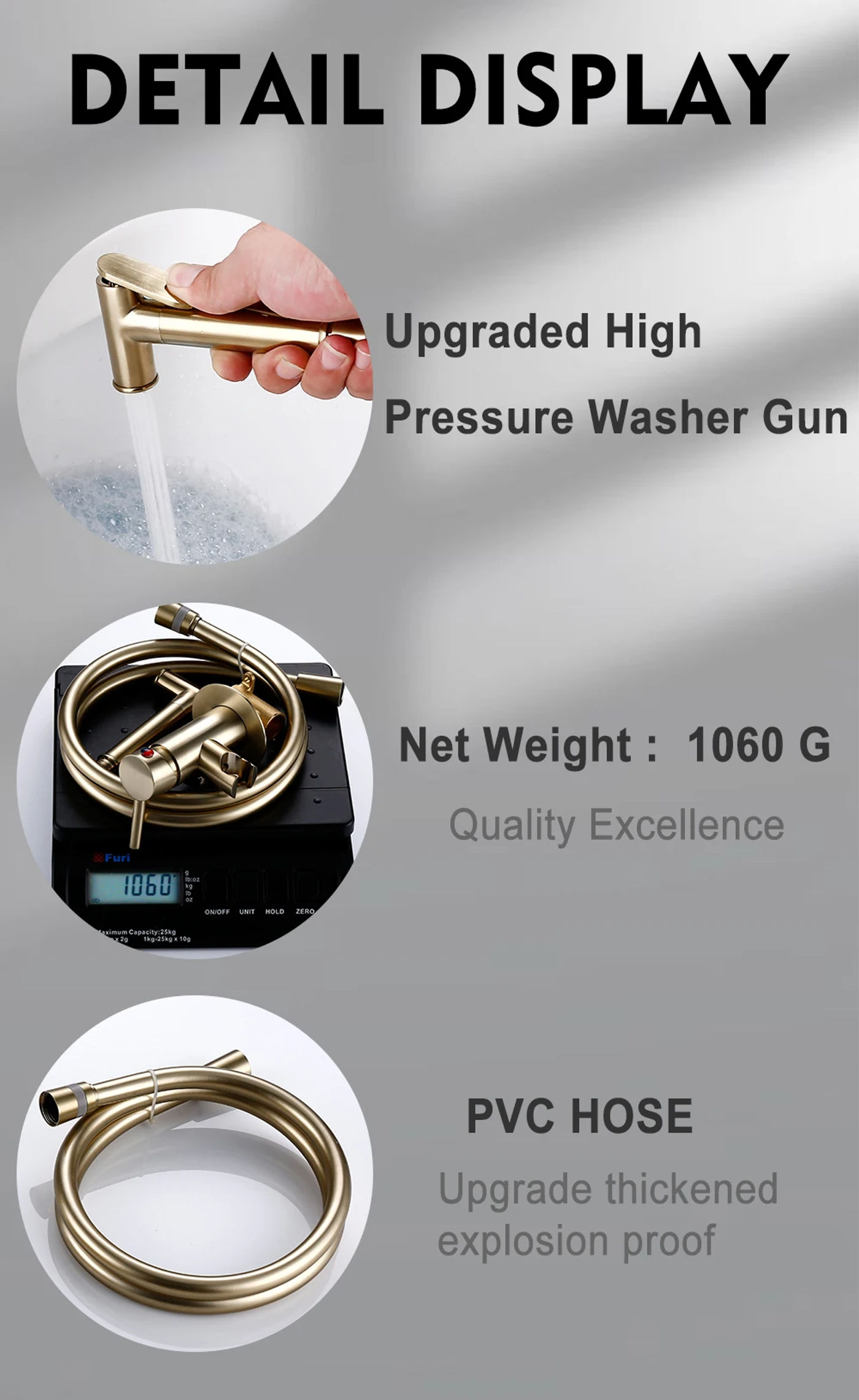 Description Picture 4 of itemBrushed gold Brass Hand-held Wall-mounted Hybrid Hot And Cold Water With Stand Bathroom kitchen Toilet Faucet Bidet Sprayer