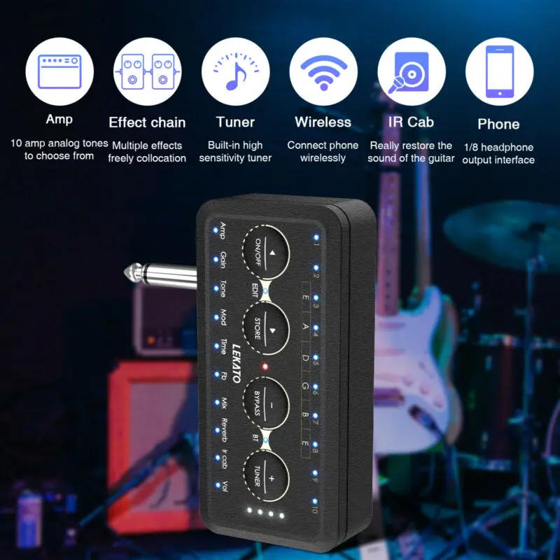 Description Picture 4 of itemLekato Guitar Plug Amp Pa-1 Headphone Mini Amplifier Speakers Combo Amplifier Acoustic Electric Bass Sound Pedal Board Delay H8
