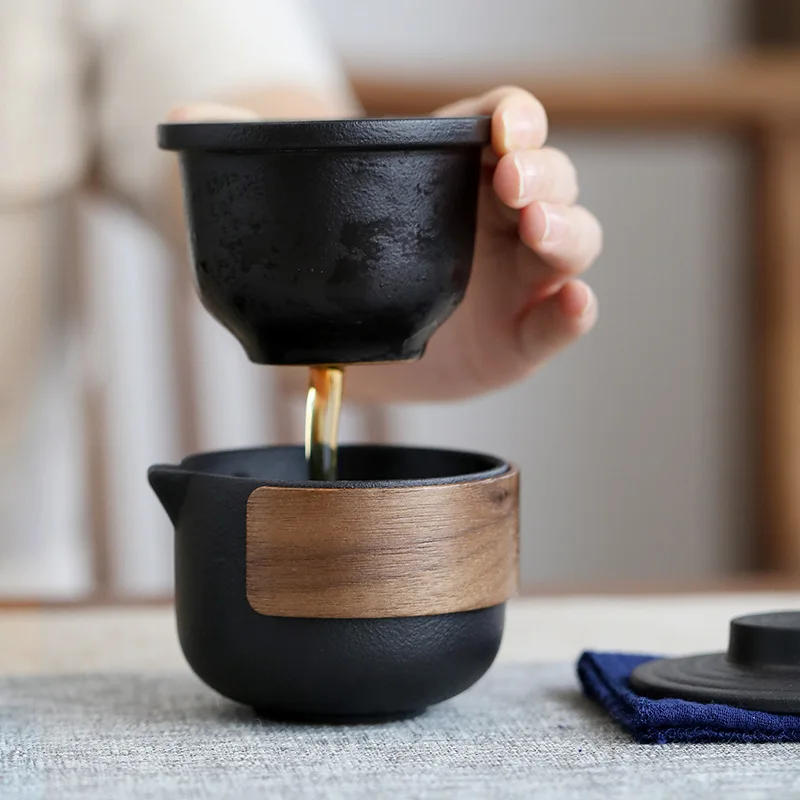 Description Picture 6 of itemCeramic Travel Kung Fu Tea Set Teaware One Teapot and Two Cups Outdoor Quick-pass Cup Portable Storage Bag Tea Pot and Cup Set