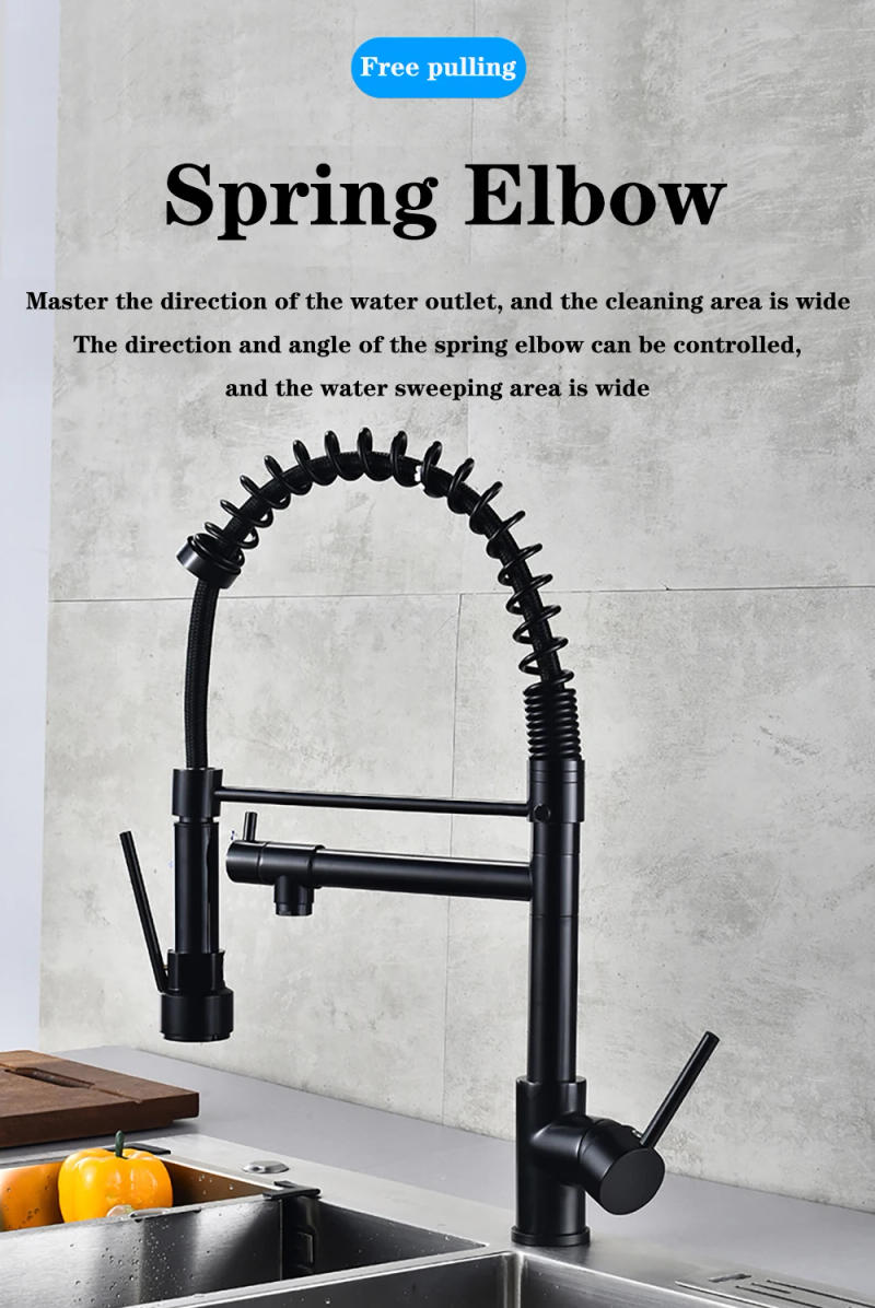 Description Picture 2 of itemDQOK Black Brushed Spring Pull Down Kitchen Sink Faucet Hot & Cold Water Mixer Crane Tap with Dual Spout Deck Mounted