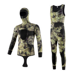 5mm Open Cell Green Camouflage Hooded Spearfshing Wetsuits Winter Diving Wetsuit