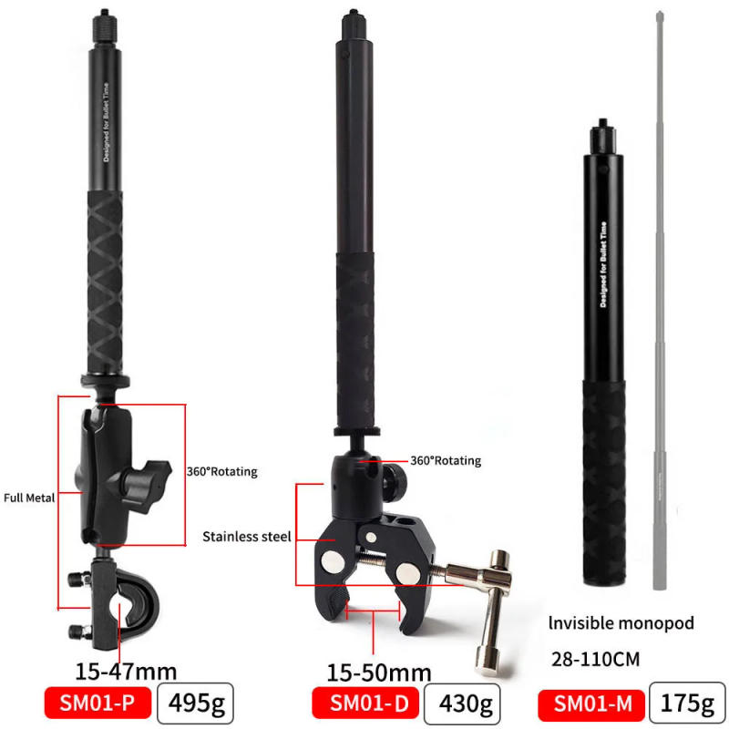 Description Picture 2 of itemTUYU Motorcycle Camera Holder Handlebar Mount Bracket for GoPro DJI & Insta360 One R X2 X3 Invisible Selfie Stick Bike Clamp