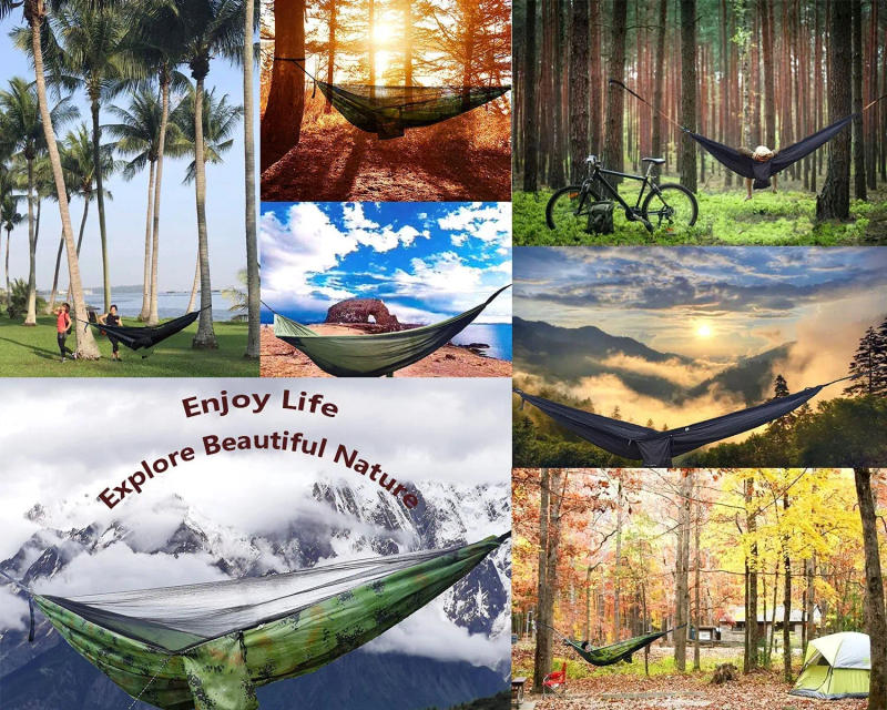 Description Picture 2 of itemcamping hammock 290 x 140cm Ultralight double hammock with mosquito net 300kg load Quick-drying parachute nylon hammock