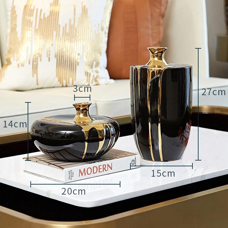 Description Picture 5 of itemModern Luxury Ceramic Vase Flower Arrangement Dried Flower Decoration Black Gold Vase Living Room Decoration Flower Vase Home