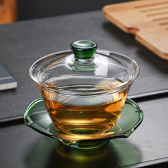 HMLOVE Heat-resistant Glass Gaiwan Transparent Cover Bowl Lid Saucer Big Tea Cup Tureen Travel Teaware Sets Business Gift