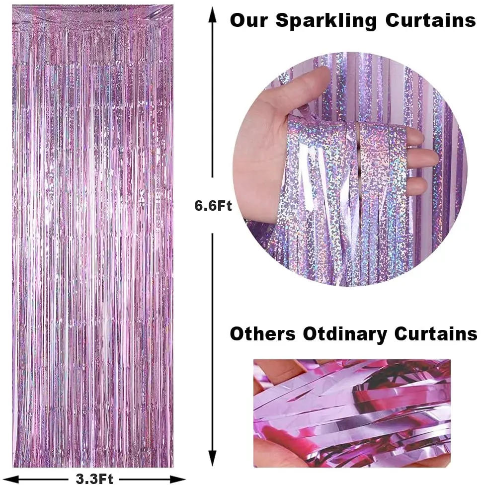 Description Picture 6 of itemtinsel blue Pink Foil Curtain 1x3m Party background Gold Beige Green Foil Fringe Curtain 1m 2m backdrop