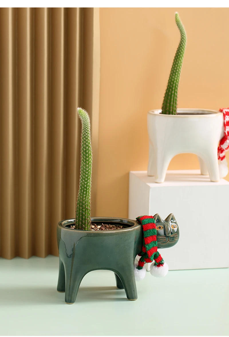 Description Picture 6 of itemHOT Cute Cat Plant Pot Ceramic Animal Planter Garden Balcony Decor Succulent Flower Pots for Bonsai Cactus Vase Dropshopping