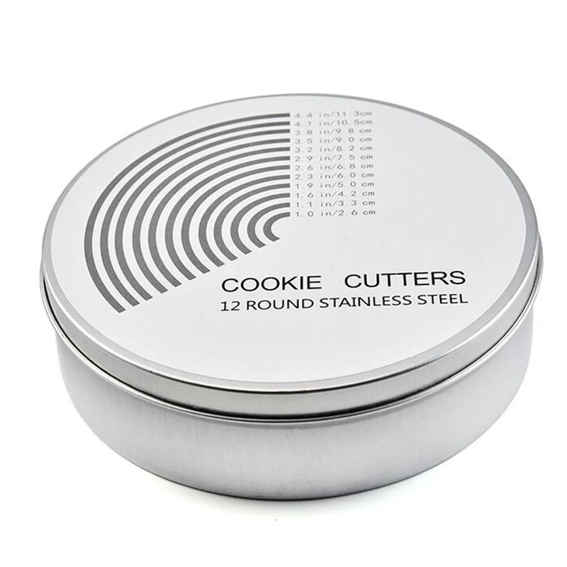 Description Picture 2 of item12-Piece 304 Stainless Steel Cookie Biscuit Cutter Set, Round Pastry Donut Doughnut Cutter Mold Rings Set Baking Tools