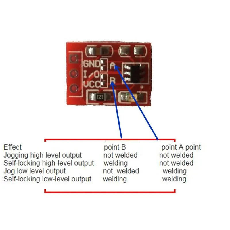 Description Picture 4 of itemTTP223 Touch Key Switch Module Touching Button Self-Locking/No-Locking Capacitive Switches Single Channel Reconstruction