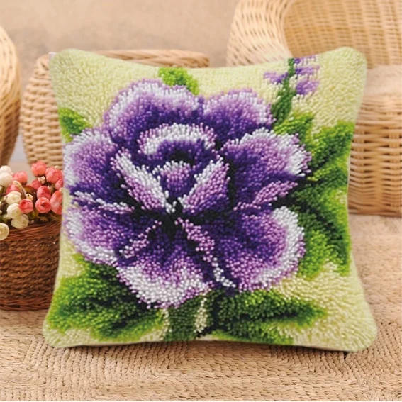 Description Picture 3 of itemSmyrna Flower Latch Hook Kit Mats Cushion Pillow DIY Crafts Flower Cushion Embroidery Latch Hook Rug Needlework Button Packages