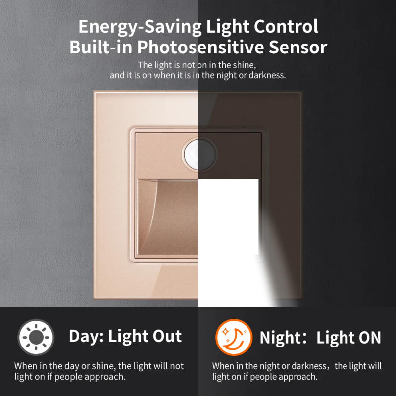 Description Picture 2 of itemUBARO Tempered Glass Panel Wall Sensor Light  Balcony Corridors Stairs Human Body Induction PIR Motion Led Step Lamp Ac100-240V