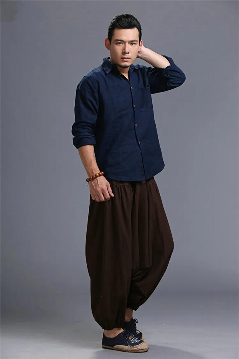 Description Picture 4 of itemMen's Hip Hop dancing Pants,plus size cotton linen wide leg Harem Pants Korean vintage Joggers Lantern Trousers 5XL cargo pants