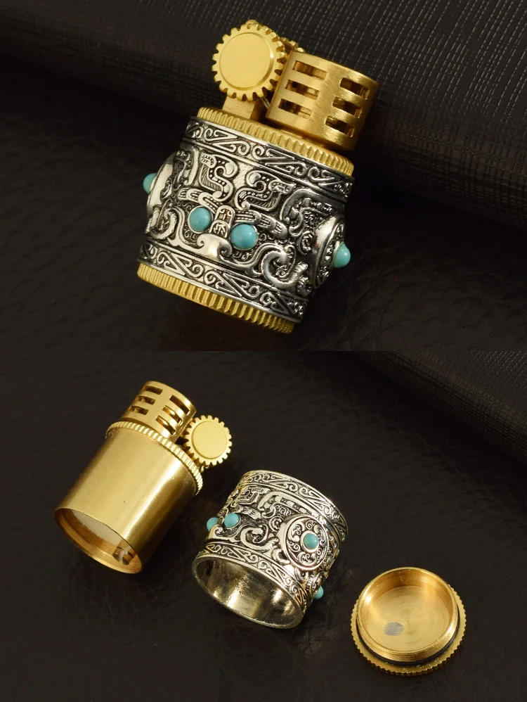 Description Picture 3 of itemNew Kerosene Lighter Collectible Silver Armor Chubby Portable Retro Creative Windproof Cigar Cigarette Accessories Men's Gift