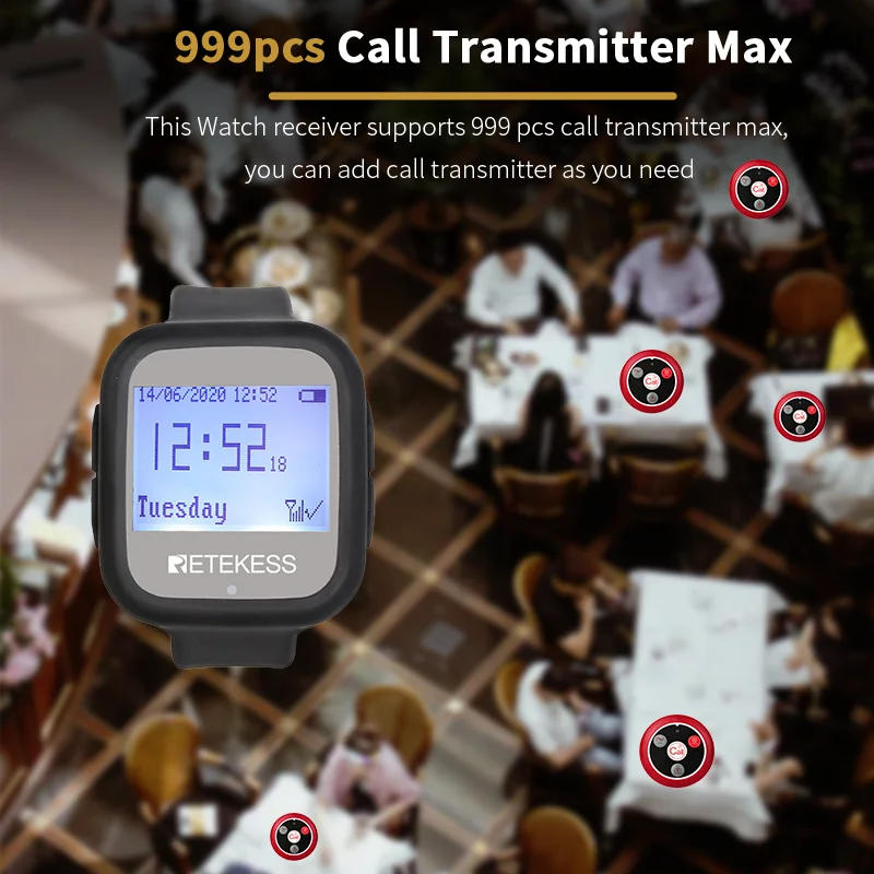 Description Picture 4 of itemRetekess Hookah Restaurant Wireless Waiter Calling System 3 TD106 Waterproof Watch Receiver+20 T117 Pager Call Buttons Cafe Bar