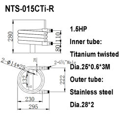 1.5hp Titanium Twisted Tube in Stainless Steel Coaxial Condenser, Seawater Condenser Heat Exchanger