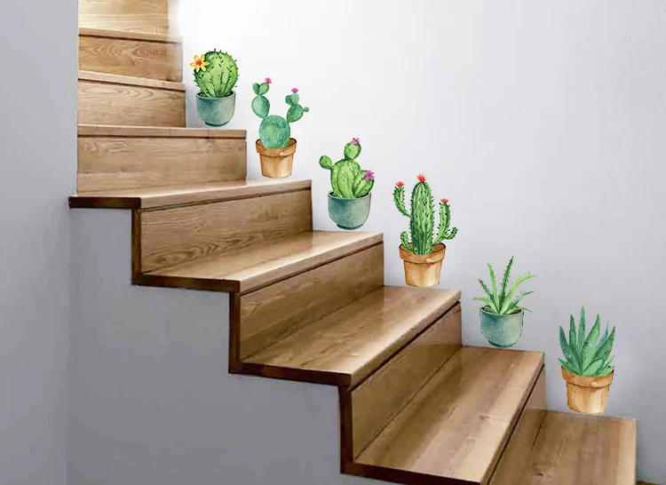 Description Picture 4 of itemGreen Garden Plant Cactus Potted Flower Pot Set 3D DIY Wall Decals/Adhesive Family Wall Sticker Mural Art Bathroom stairs Decor