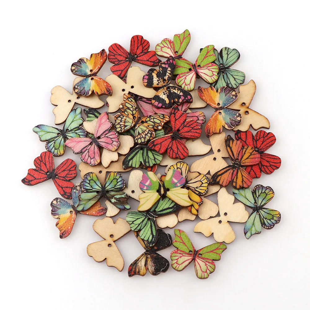 Description Picture 6 of item50pcs Butterfly Wooden Button Mix Color Christmas DIY Button Fit Sewing Buttons Crafts Scrapbooking Craft Accessories
