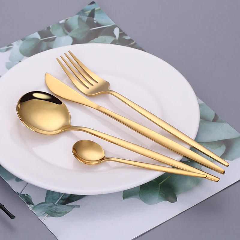 Description Picture 6 of itemGold Cutlery Tableware 24 Piece Knife Fork Spoon Set Polishing Stainless Steel Flatware Forks    Dinnerware s