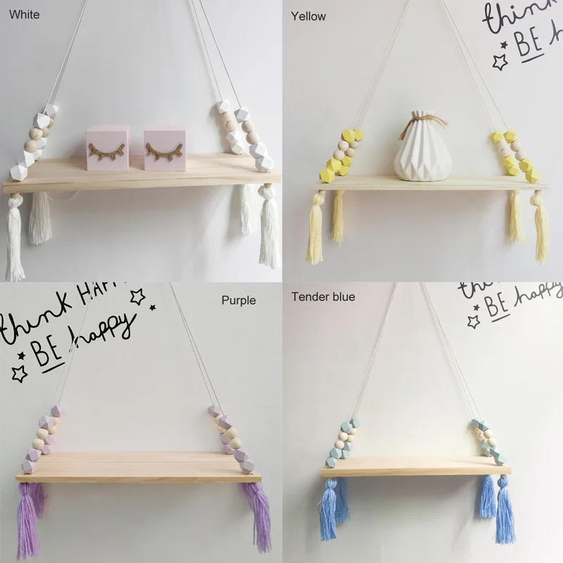 Description Picture 4 of itemNordic style colorful tassel wooden Wall Shelf Wall clapboard decoration Children room kids clothing store display stand